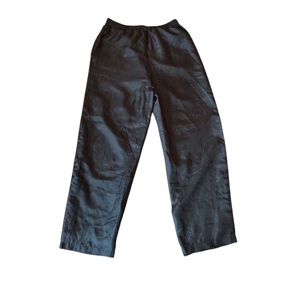 Avon Style Women’s 100% Silk Black Track Pants Side Pockets Size Large Vintage